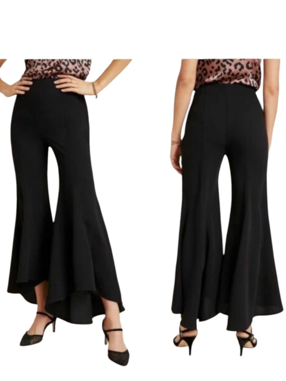 By Anthropologie Zinnia Flare Trousers Pants in Black - Womens Size 14 70s Flare